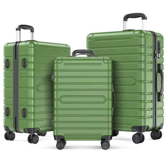 SKONYON 3pc Hardside Checked Spinner Luggage Set