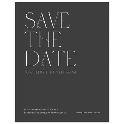 Black Modern Wedding Digital Save the Date - Garnet Portrait