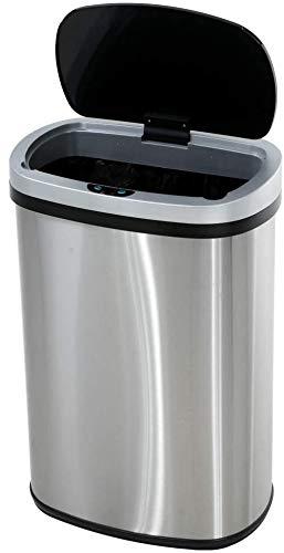 Touch Free Automatic Stainless Steel Trash Can Garbage Can Metal Trash Bin with Lid for Kitchen Living Room Office Bathroom, Electronic Touchless Motion Sensor Automatic Trash Can Silver 13 Gallon 50L