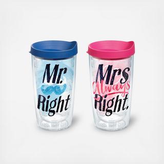 Mr. And Mrs. Right Heart 2-Piece Tumbler Set with Travel Lid