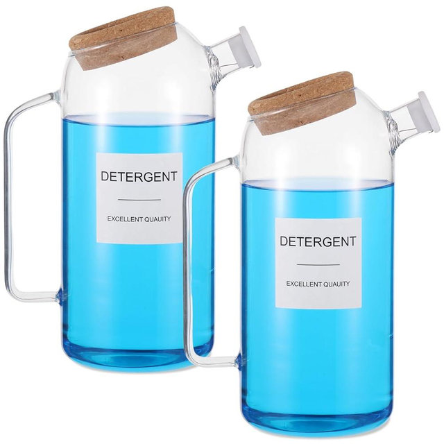 2 Sets Liquid Laundry Detergent Dispenser with Lables, 60oz Glass Laundry Detergent Dispenser, Ideal for Laundry Room Organization and Storage, for Bleach, Fabric Softener, Laundry Soap Dispensers