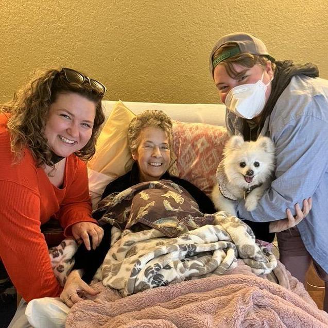 Final days with Kal's mom, Kathy.  Sky had Kathy laughing and promised to take good care of Kal.
Kathy passed away June 2022. We know she will be a part of our wedding day in spirit and full of spunk!