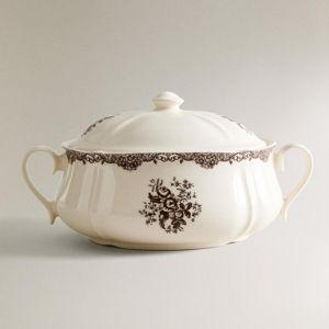 (Brown) FLORAL EARTHENWARE TUREEN