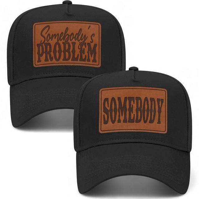 Somebody's Problem Leather Patch Vintage Trucker Hats (2 Pack) | Premium Snapback Baseball Hats for Men & Women