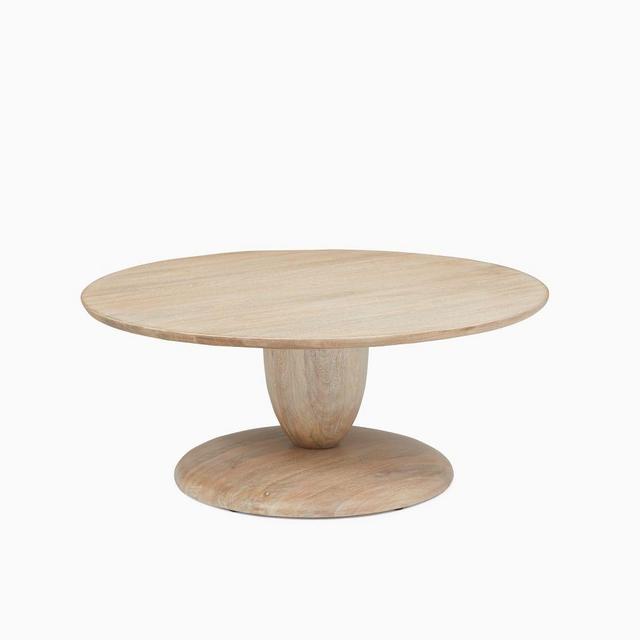 Winona Collection Cerused White 36 Inch Round Pedestal Coffee Table