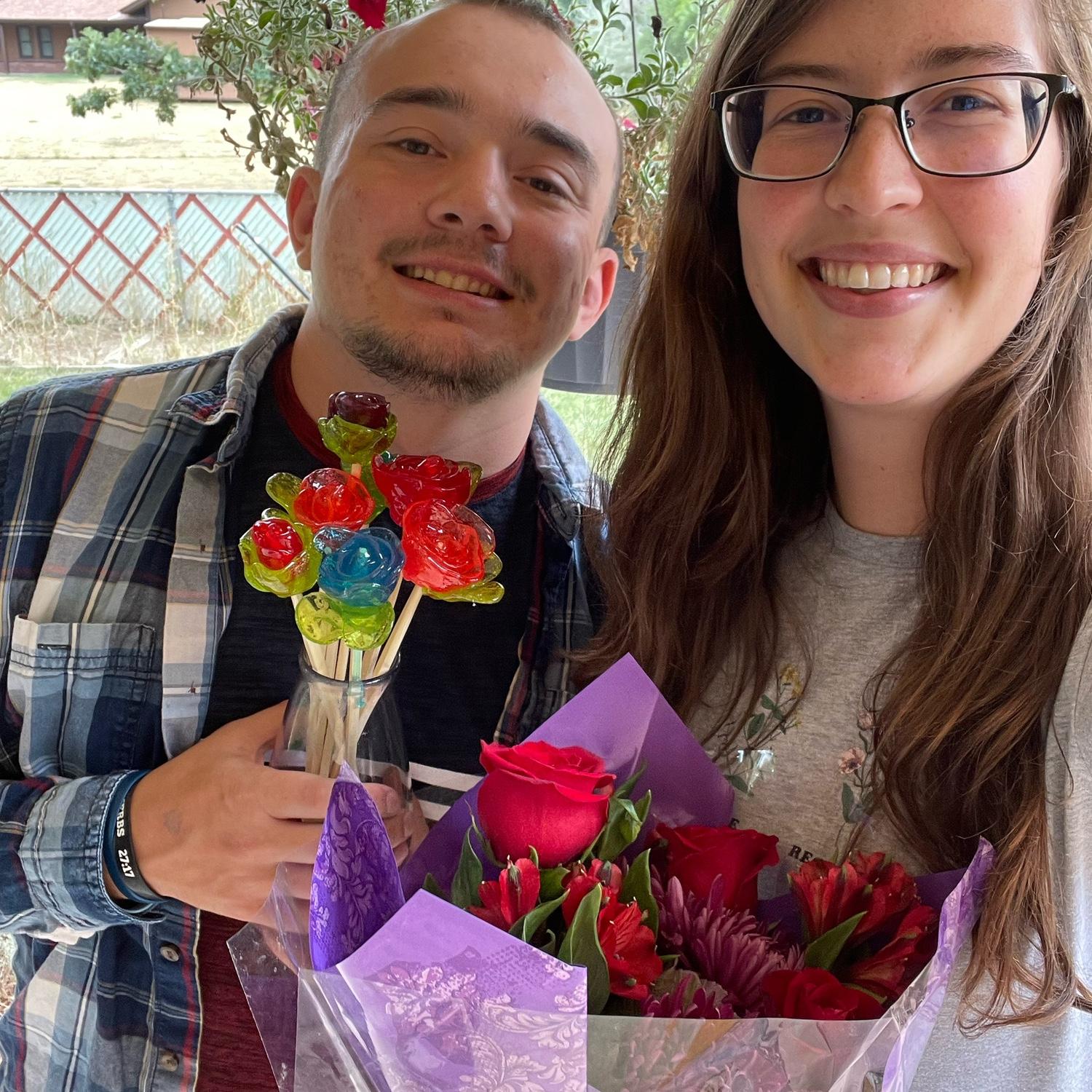 Grace made Brock a candy bouquet for our first half anniversary!