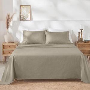 California Design Den King Bed Sheets Set - Soft 400 Thread Count Sateen, Natural 100% Cotton Sheets, Durable & Breathable Bedding with Deep Pockets - Taupe