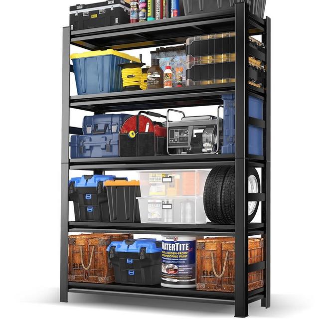PRESTELION 78" H Garage Shelving,3000LBS Heavy Duty Garage Storage Shelves,Adjustable 5 Tier Metal Shelving Unit,for Garage Warehouse Basement Industrial Utility Racks,Black