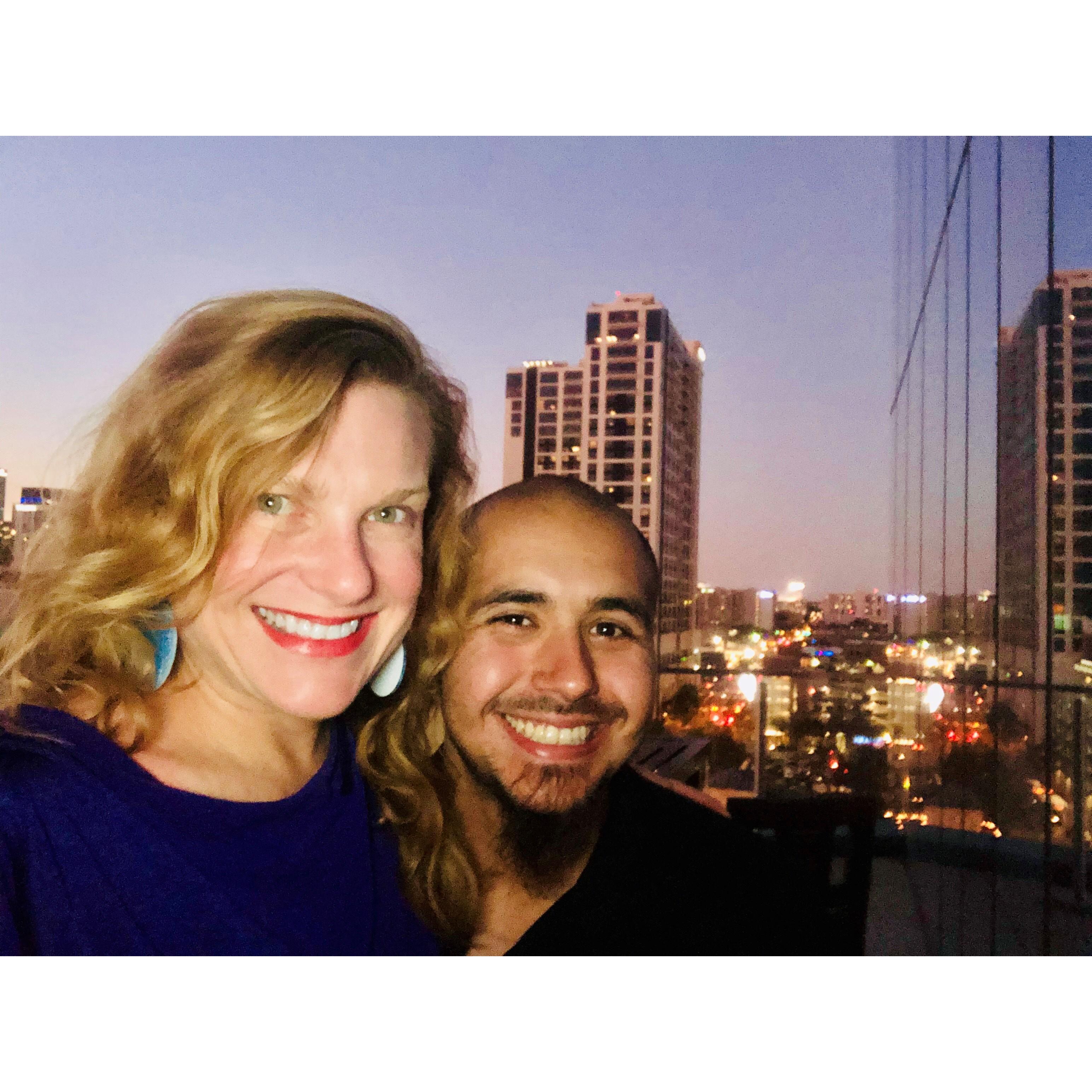 Celebrating Susan's birthday at the 7th Floor Bar of the Fairmont Hotel.
