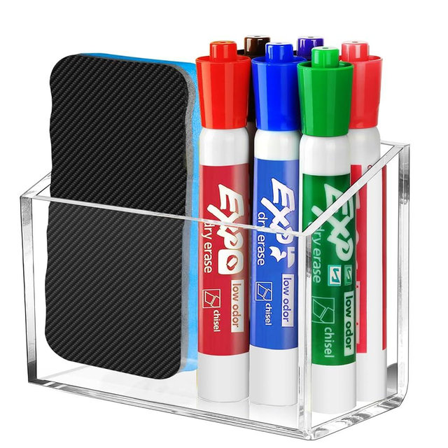 FUCDTEFC Magnetic Dry Erase Marker Holder for Whiteboard, Magnet Pen Holder for Desk Fridge Refrigerator, Non-slip Acrylic Strong Locker Organizer Storage Accessories,Clear Pencil Cup Marker Organizer