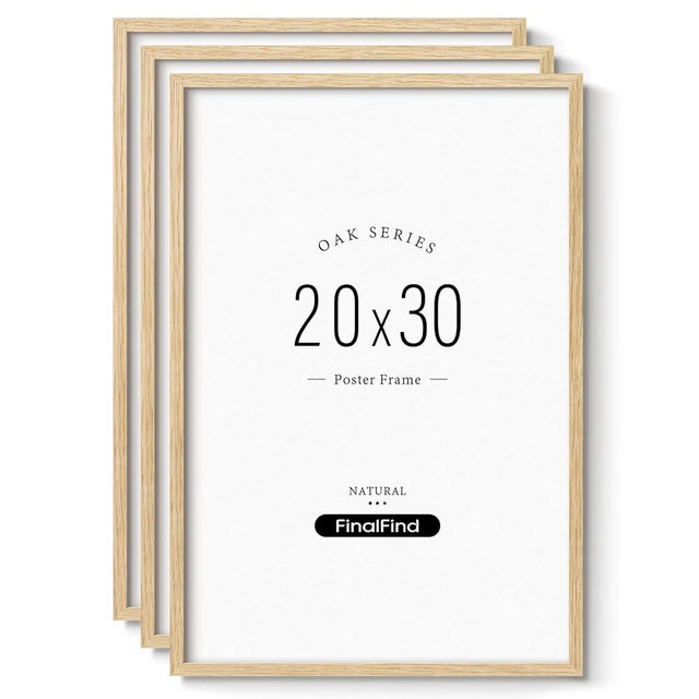 FinalFind Minimalist 20x30 Frame Set of 3, Natural Solid Oak Wood 20x30 Poster Frame, Lightweight for Wall Mounting(3 Pack, Oak)