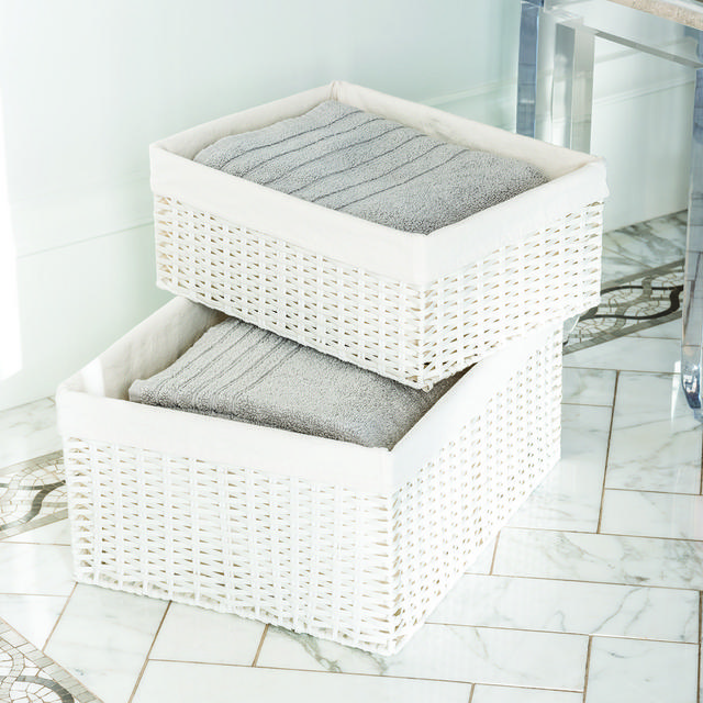 White Montauk Woven Rectangular Storage Bins