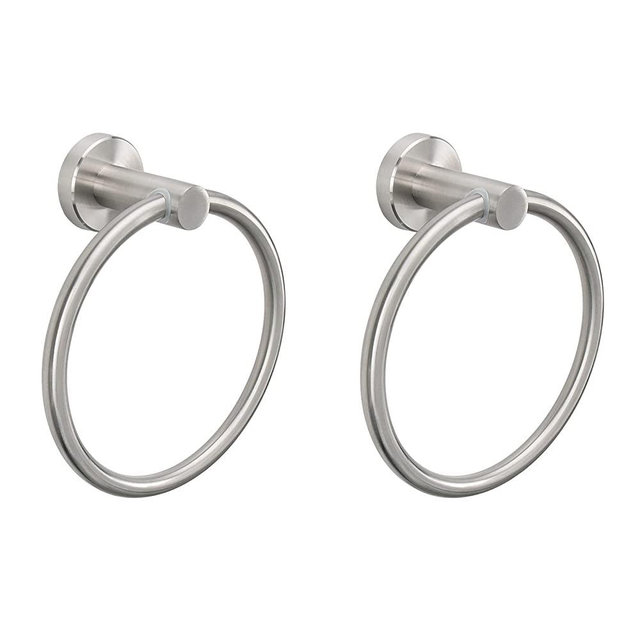 NearMoon Bath Towel Ring, Bathroom Hardware Accessories-Thicken Stainless Steel Hand Towel Holder for Bathroom, Modern Round Towel Hanger Wall Mounted (Brushed Nickel, 2 Pack)