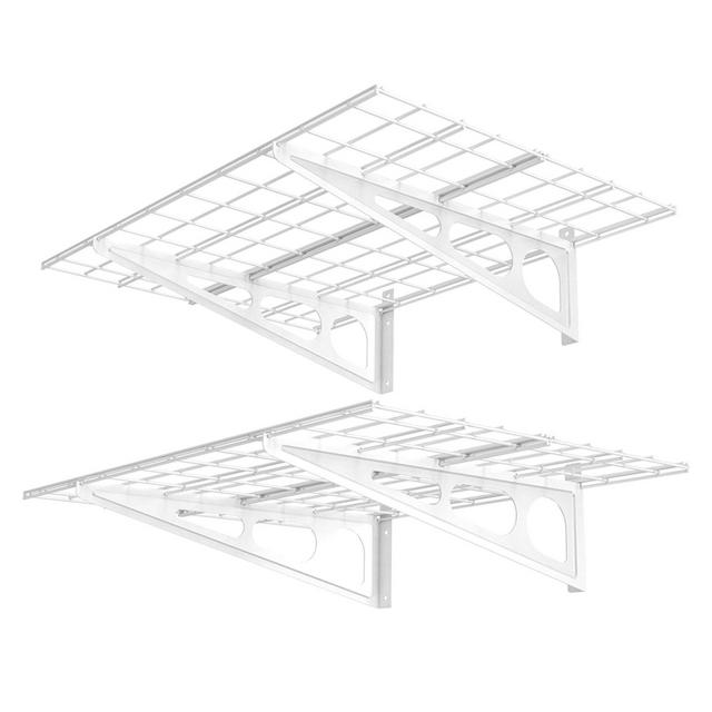 FLEXIMOUNTS 2-Pack 2x4ft 24-inch-by-48-inch Wall Shelf Garage Storage Rack Floating Shelves, White