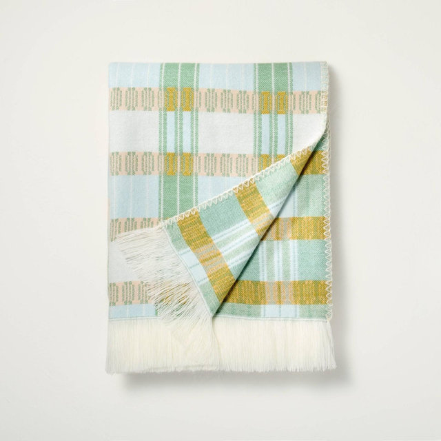 Cool Tone Plaid Fringe Throw Blanket - Hearth & Hand™ with Magnolia