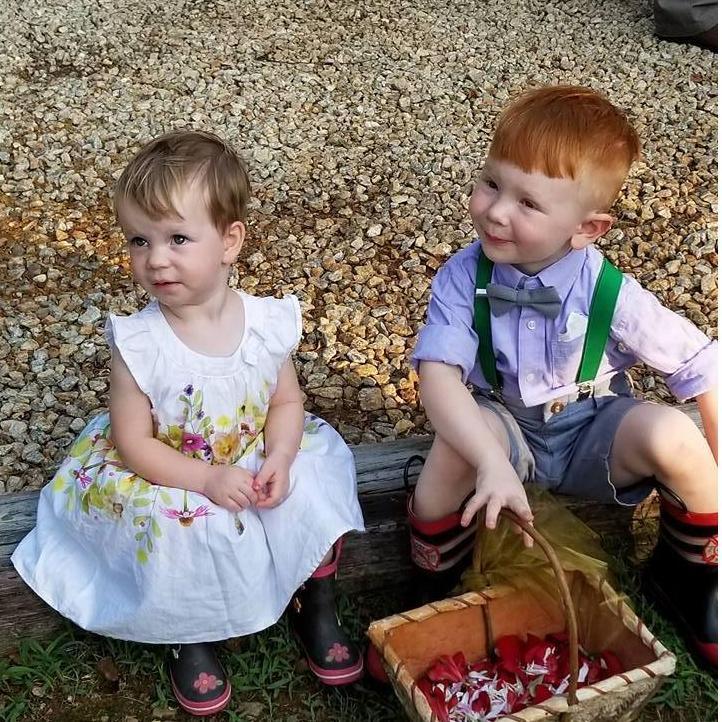 Our first wedding gig as flower girl and ring bearer for Aunt Kristen's wedding May 2018.