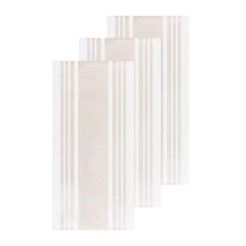 All-Clad Textiles Cotton Kitchen Towels with Dual Woven Stripes, Reversible, Highly Absorbent, Inhibits Bacterial Odors, 17-inch by 30-inch, 3-Pack, Almond