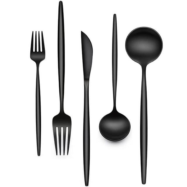 30-Piece Black Silverware Set, Flatware Set for 6, Food-Grade Stainless Steel Tableware Cutlery Set, Utensil Sets for Home Restaurant, Satin Finished Polished