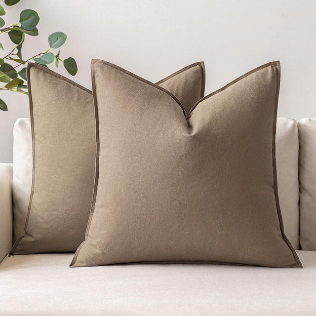 MIULEE Pack of 2 Khaki Pillow Covers 18x18 Inch Decorative Couch Throw Pillow Covers Linen Cushion Covers Set Modern Farmhouse Home Decor for Sofa Living Room Bed