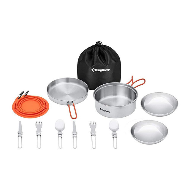 KingCamp Camping Cookware Mess Kit, Backpacking Cooking Set, Outdoor Camp Gear Accessories for Family Hiking Picnic Lightweight Cookware Sets