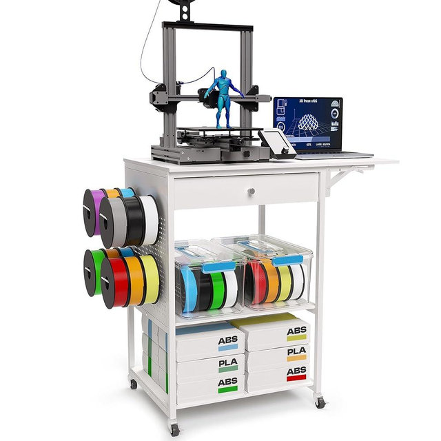 Yumkfoi 𝐘𝐮𝐦𝐤𝐟𝐨𝐢 3D Printer Table with 40 PCS Filament Storage, Rolling 3D Printer Stand Workstation Desk Cart Rack, 3D Printer Accessories for 3D Printing Studio Home Office Workshop