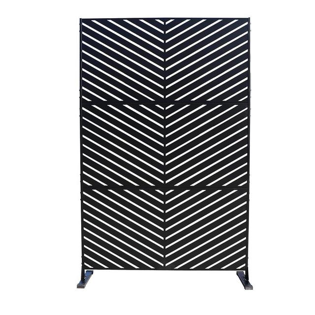 Kozyard Metal Privacy Screen 74" H x 47.2" W Decorative Outdoor Divider with Stand Panels Freestanding Screen Set for Deck Patio Balcony Garden Outdoor&Indoor(Black/Chevron)