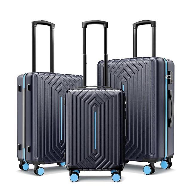 SunnyTour Luggage Sets 3 Piece Hardside Suitcase with Double Spinner Wheels Durable Lightweight Shell with Tsa Lock (20/24/28in) Blue