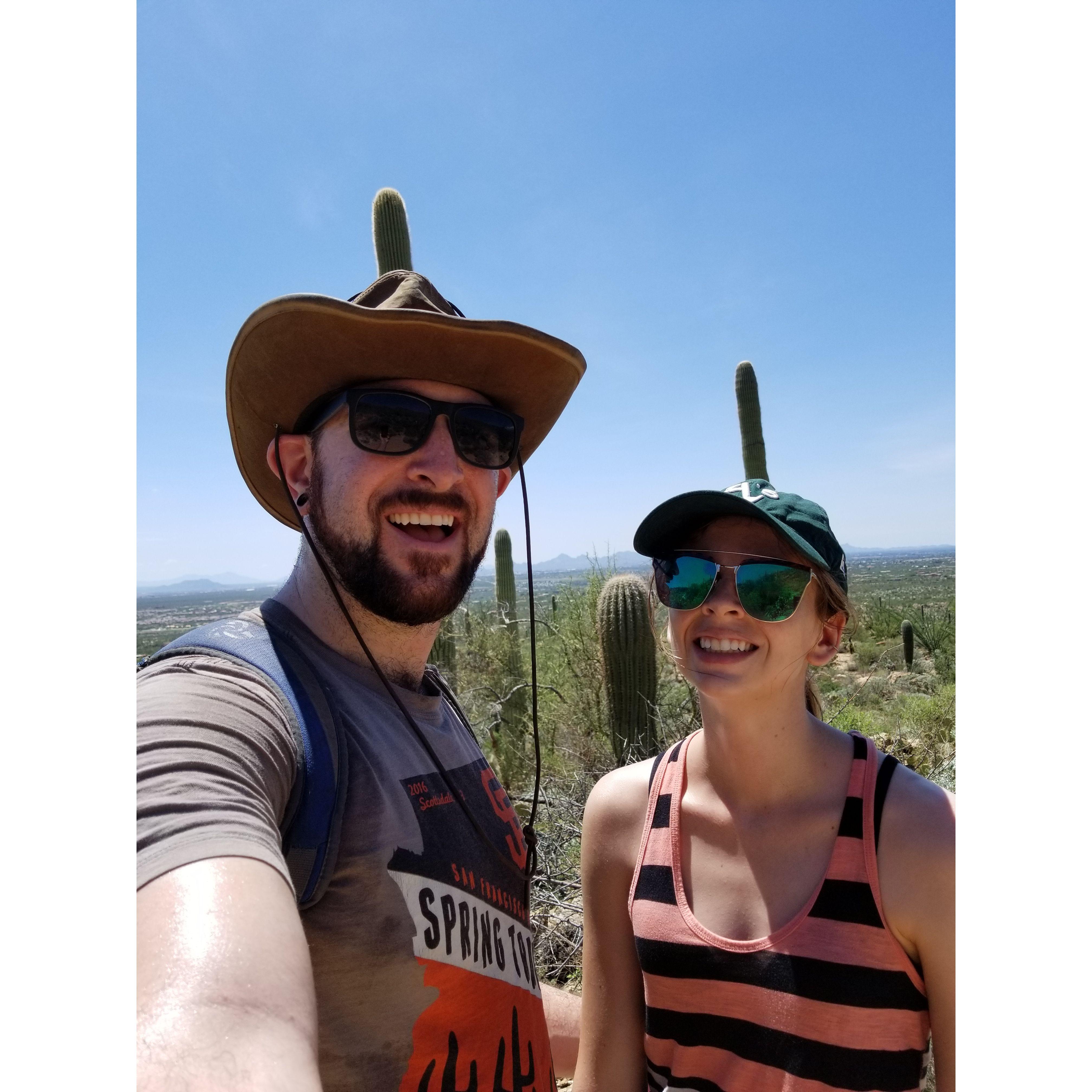 Hiking with the saguaro cactus in AZ. Daniel counted and tagged thousands while working as a landscape architect.