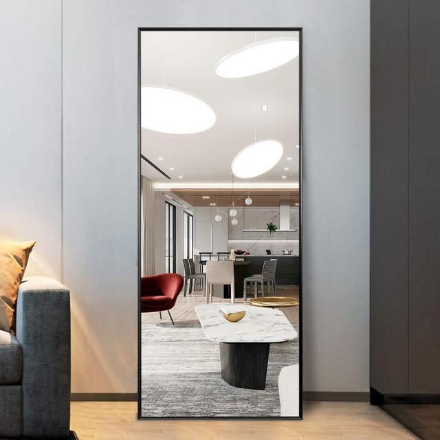 ElevensMirror Full Length Mirror Dressing Mirror with Standing Holder 59"x20" Large Rectangle Bedroom Floor Mirror Standing Mirror Wall-Mounted Mirror (Black (59" x 20" with Standing Holer))