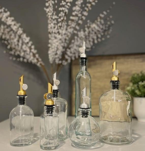 Apothecary Clear Glass Bottles | Weighted Pour Spouts | Gold, Silver & Copper Spouts | Perfect for your Oils or Vinegars | Free Shipping
