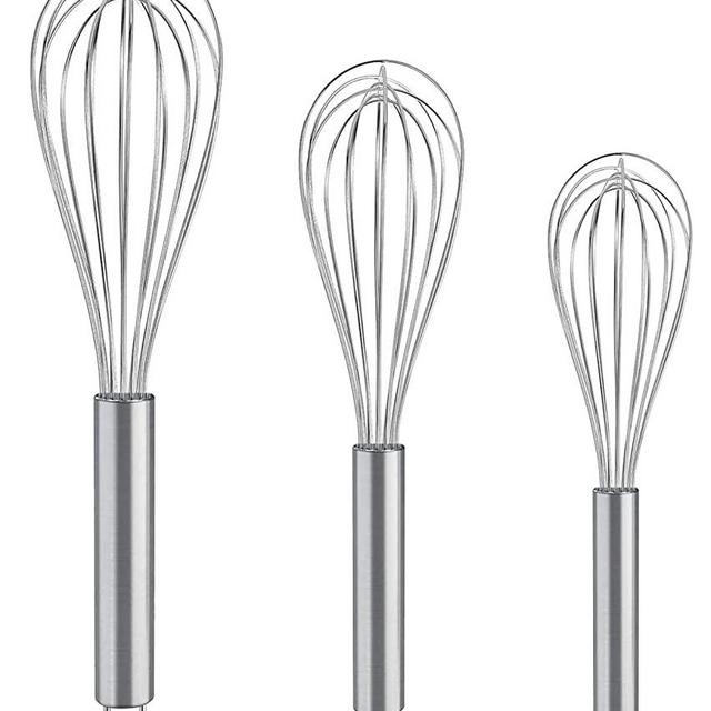 Whisks for Cooking, Stainless Steel Whisk for Blending, Whisking, Beating and Stirring, Enhanced Version Balloon Wire Whisk Set, Set of 3 (8+10+12 inches) (Silver)
