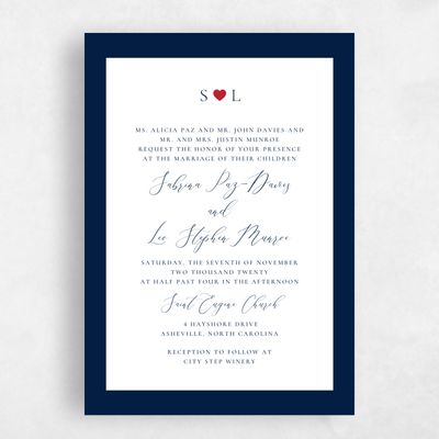 Navy, Blue Wedding Invitation - Hartwell Frame