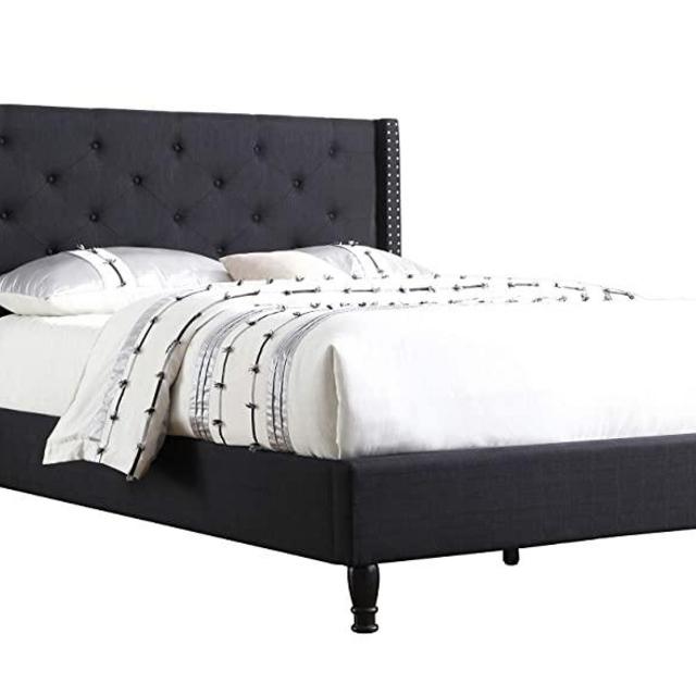 Home Life furBed00007_Cloth_Black_King Life Home Premiere Classics Cloth Black Linen 51" Tall Headboard Platform Bed with Slats King - Complete Bed 5 Year Warranty Included 007