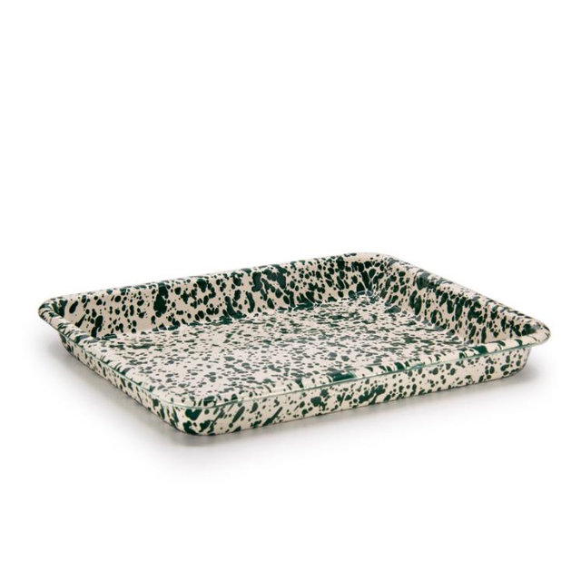 Green and Cream Splatter Small Rectangle Tray