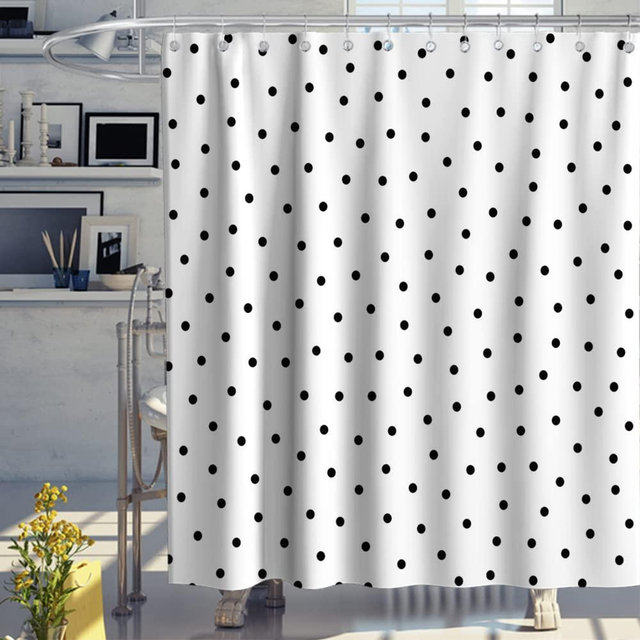 TheBlackSpot Polka Dot Shower Curtain Black and White Small Circle Bath Curtains Decor Sets Grommet with Hooks 72W x 72H inches
