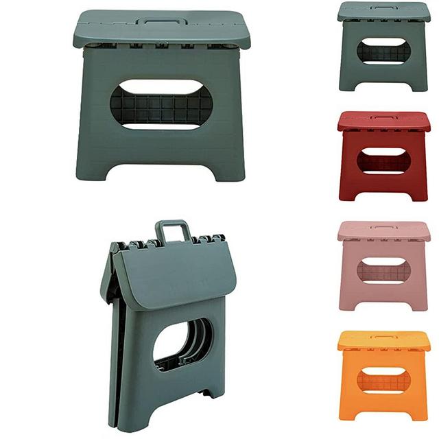 QILESUNNY 2021 Upgrade 10 inch Folding Step Stool , Folding Step Stool with Handle,Portable Collapsible Small Plastic Foot Stool for Adults，Kitchen Garden Bathroom Step Stools(Green)