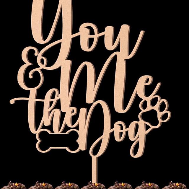 MRAPPY You & Me the Dog Cake Topper - Wood Wedding with Dog Cake Decorating Supplies, Perfect for Wedding, Engagement, Marriage Party or Photo Booth Props (Wood Color)