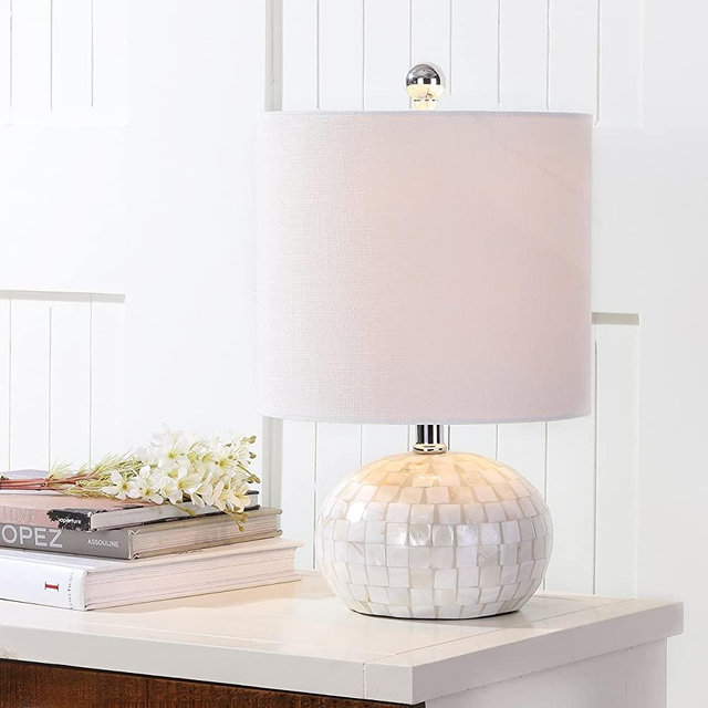JONATHAN Y JYL1022A Wilson 16" Seashell LED Table Lamp Coastal Cottage Bedside Desk Nightstand Lamp for Bedroom Living Room Office College Bookcase LED Bulbs Included, White