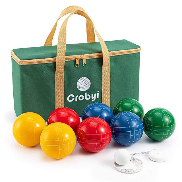 Crobyi Bocce Balls Set, 90mm Regulation Size, Durable Beach/Yard/Lawn Game for Kids, Adults and Family. Including 8 Bocce Balls, Pallino, Measuring Rope and Carrying Bag.