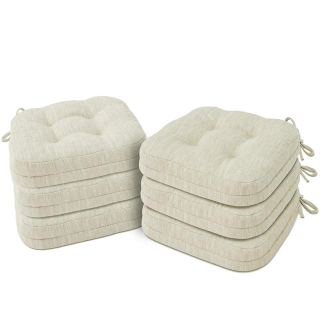 Shinnwa Kitchen Chair Cushions Set of 6, Dual-Layer Memory Foam Dining Chair Cushions, Patented Design Seat Pads with Ties, 16.5 x 16.5 x 3.5in, 6 Pack, Ivory