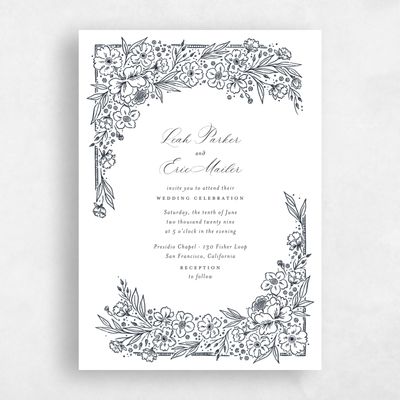 Ebony, White Wedding Invitation - Yolande Portrait