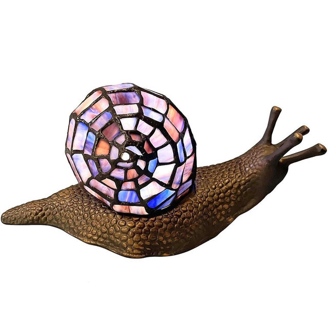 Bieye L10976 Land Snail Tiffany Style Stained Glass Accent Table Lamp for Home Decor (Purple, 10" D x 5" W x 5" H)
