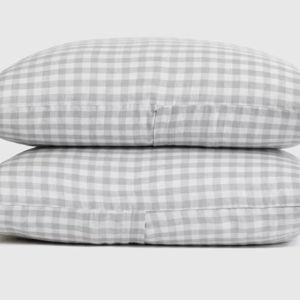 Linen Sham Set in Blue Fog Gingham