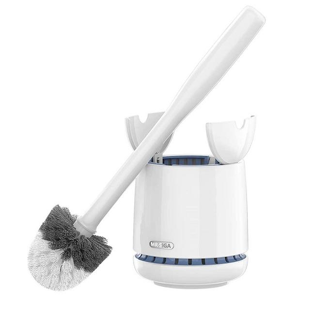 MR.SIGA Premium Toilet Bowl Brush and Holder with Solid Handle and Durable Bristles for Bathroom Cleaning, White, 1 Pack