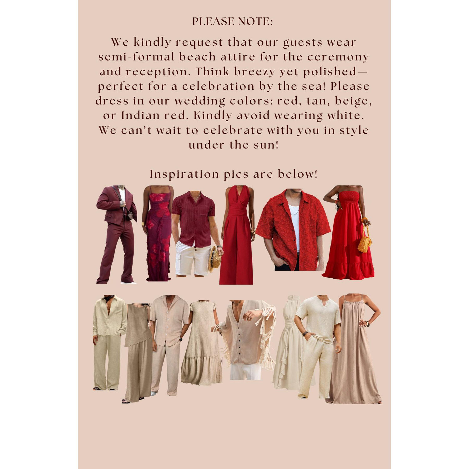 Color schemes and outfit ideas for the wedding day!