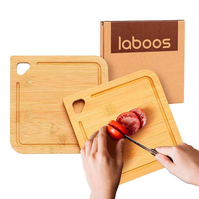 2-Pack Small Bamboo Cutting Boards with Juice Groove | 7x7 Inch Mini Chopping Boards for Fruit, Cheese, Baby Food, Dorm & Travel | Lightweight & Compact Square Wood Board Set