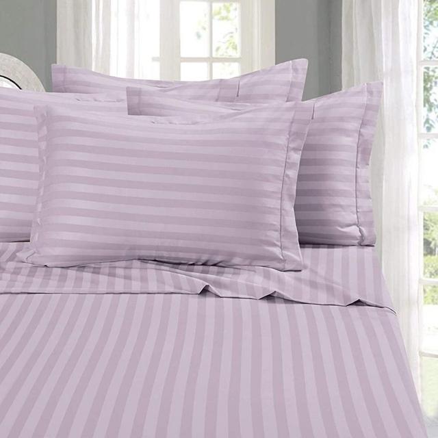 Elegant Comfort Best, Softest, Coziest 6-Piece Sheet Sets! 1500 Thread Count Egyptian Quality Luxurious Wrinkle Resistant 6-Piece Damask Stripe Bed Sheet Set, King Lavender/Lilac