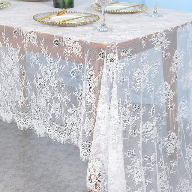 Partisout Vintage Lace Tablecloth 60x120 Inch - Elegant Boho Floral Rectangular Overlay for Wedding, Dining, Farmhouse Decor - Delicate Table Runner Home & Party