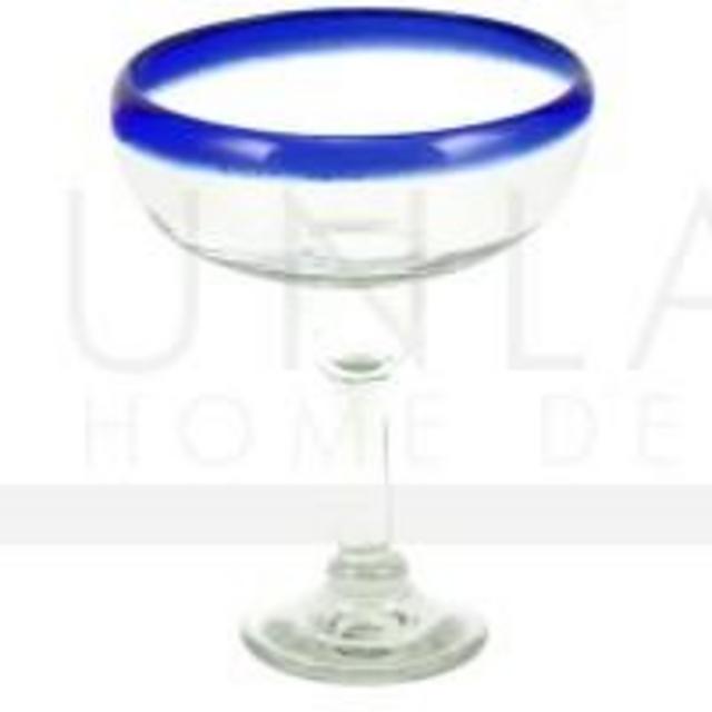 Blown Glass Blue Rim Margarita Glass - 16 oz