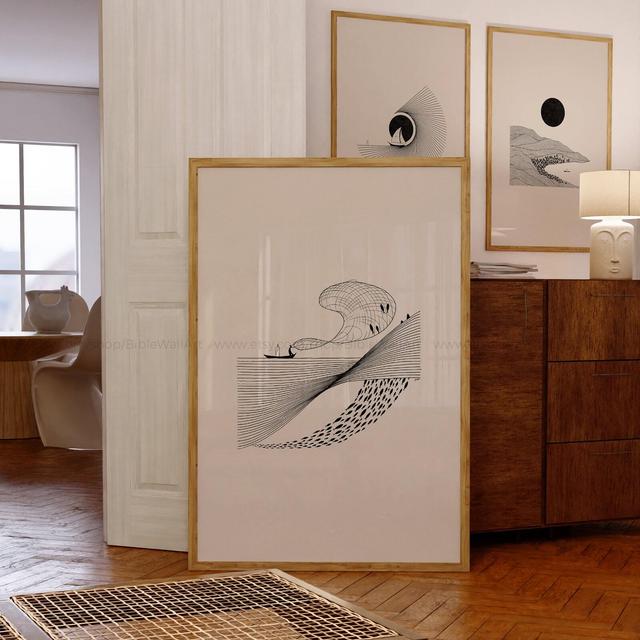 Miraculous Catch of Fish, Luke 5:1-11, Fishers of men, Jesus and Peter, Minimalist Modern Christian Art, Bible Lessons, Church Wall Decor